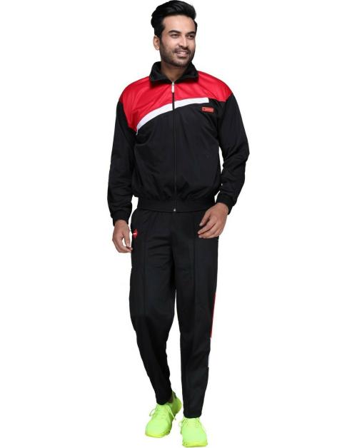 Carltron Men Black Printed Polycotton Track Suit
