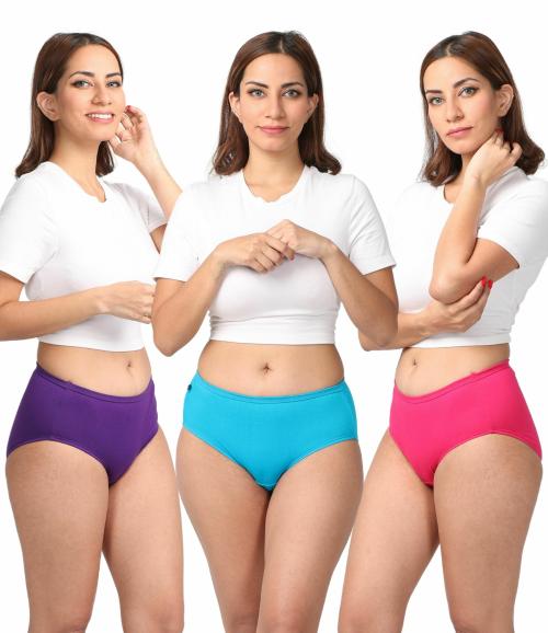 Adira | Cotton Underwear For Women | High Waist panty with Full Coverage | Inside Elastic - No Elastic Exposure to Skin | Soft Cotton | Pack Of 3 | Magenta, Bright Blue & Dark Pink | XXL