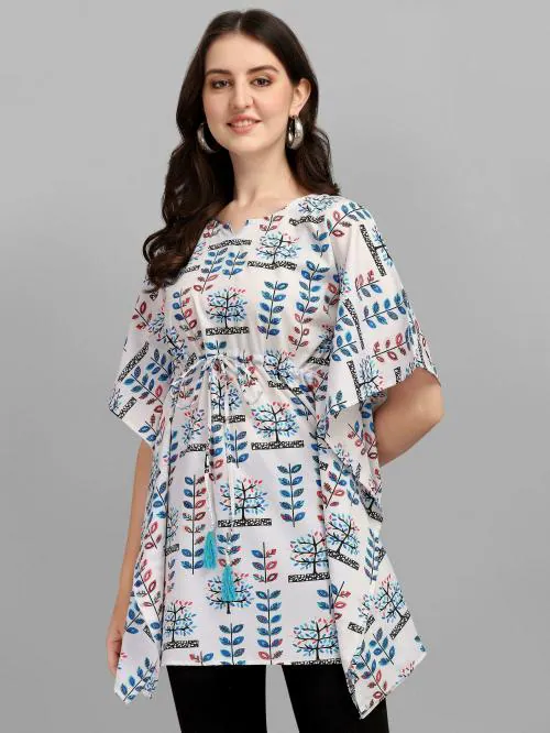 Fabflee Women's White Crepe Kaftan Dress (White) | Kaftan Top| Women Top| Tops for Women| Kaftan Top's For Women