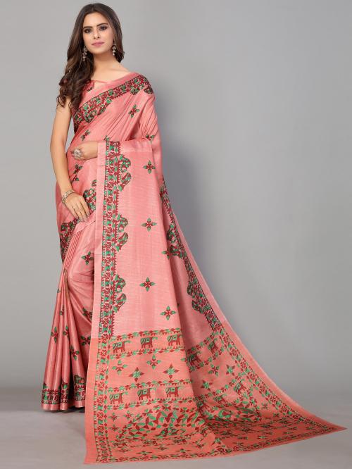 SVENJA Peach Mysore Silk Saree with Blouse Piece | sarees for women | saree |sarees | silk blend sarees for women