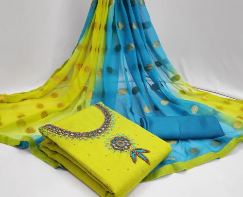 SANILA Perot Women's Ethnic Wear Cotton Work Salwar Suit Dress Material With Full Work Dupatta