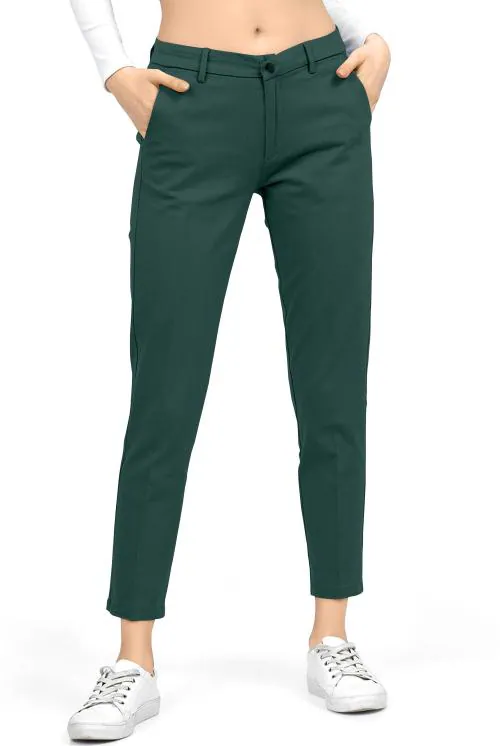AJ Brothers Women Green Solid Lycra Blend Casual Trousers - 30