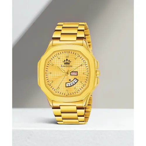 LIMESTONE Analog Gold Dial Gold Strap Watch For Men (LS3041)