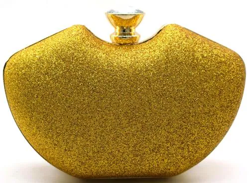 Tooba Handicraft Sparkling Dark Gold Synthetic & Silk Women Designer Clutch Bag With Chain Strap