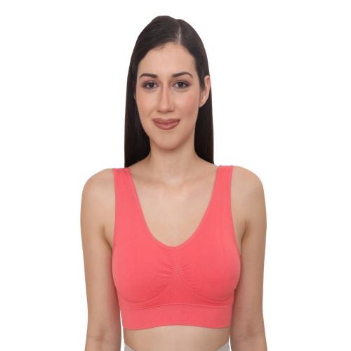 VANILLAFUDGE Women's Padded Non-Wired Synthetic Seamless Removable Padded Soft Cup Sports Air Bra (Color May Vary) Size (Pink-36) bra |bra for girls |sports bra for women |padded bra