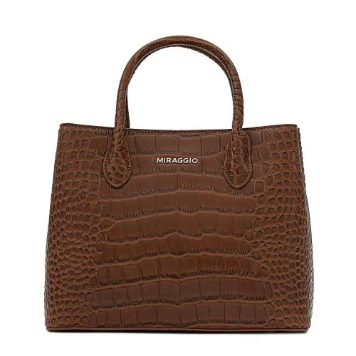 Miraggio Womens Tan Brown Faux Leather Satchel Handbag