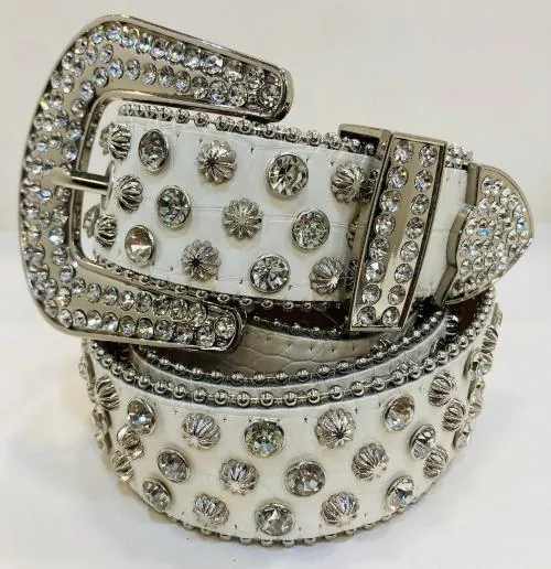 Chestkraft Luxury Diamond Buckle Belt Ladies Men's Belt White 48 inch