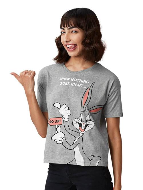 The Souled Store Women Grey Printed Cotton T-Shirts