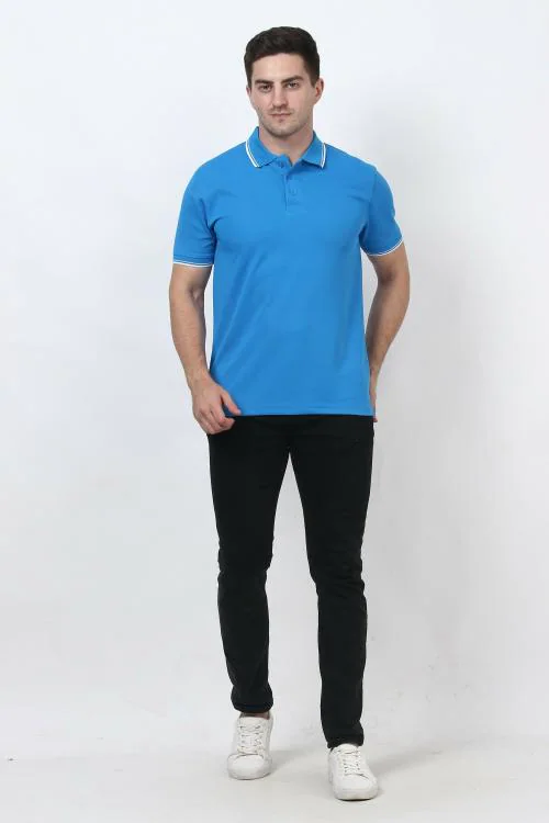 Forest Club Dull Drifit Matty Sky Blue Solid Polo T-shirt with White Tipping, Size - S (36)