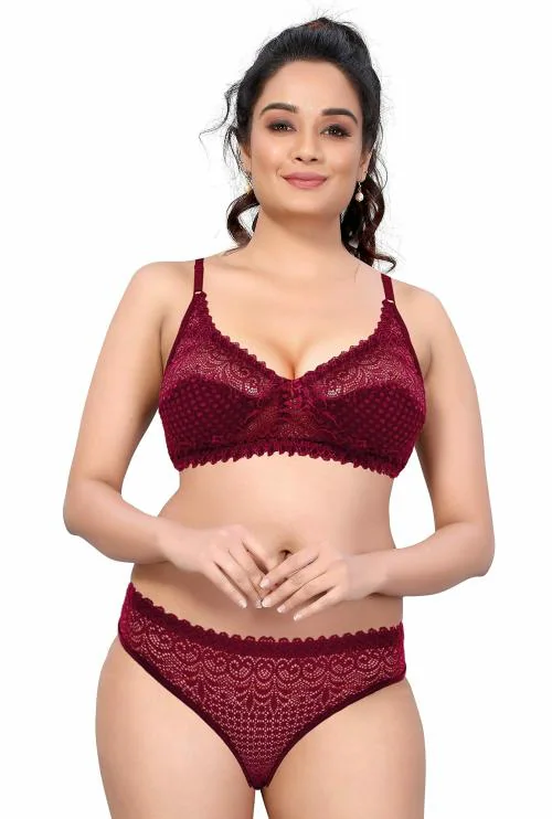 Classic Selection Women's Lingerie Set Babydoll Swimwear Hot Nighty Wedding Night Bra Panty Set TSF101047(M_1-1)Maroon-30