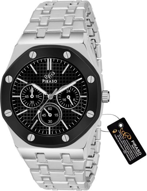 Piraso New Look Black Dial And Silver Chain Watch for Men Analog Watch - For Men NK HUB-LOT BLACK SILVER MEN
