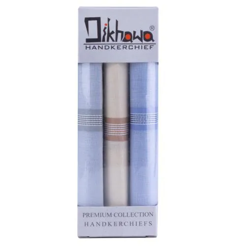 DIKHAWA Men's 100% Cotton Essential Handkerchiefs Box Packing (Light Colour Assorted_42CM X 42CM_Pack of 3)