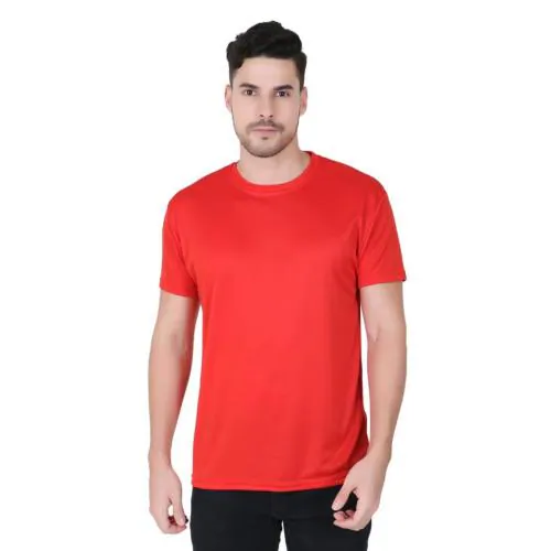 FABSHORE Regular Fit Solid Round Neck T-Shirt for Men Polyester Fabric Regular Fit Causal Wear Tshirts Men Pack of 1 (Red) -XXL