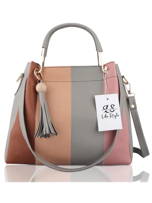 LIVE FASHION Colour Blocked Grey Women Handbag - Regular Size