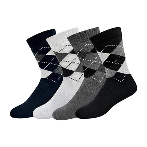 ARKYLE Men's Calf Length Cotton Socks (Pack Of 4 Pairs) (ARK-F-01_Multicolour)