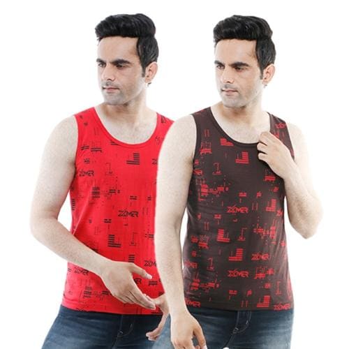 Xmer Men's Cotton Multicolour Red And Brown Colour Printed Vest Pack of 2