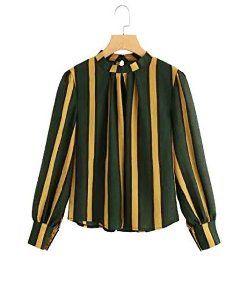 Fabrange Casual Green Striped Top