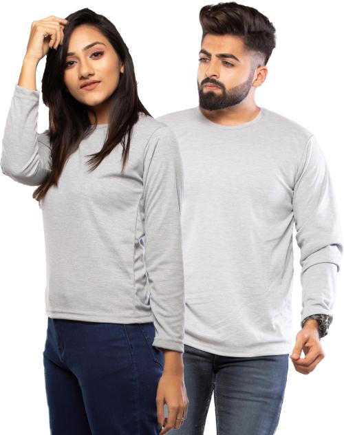Lappen Fashion Men And Women Grey Solid Cotton Blend Pack Of 2 Pre Wedding Couple Tshirt (Xxl)