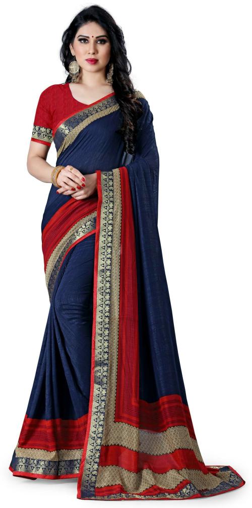 Mahalaxmi Fab Women Blue, Red Printed Pure Silk Bollywood Saree