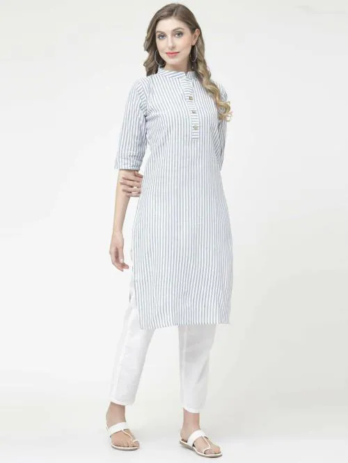 VINHSCAPE Women Blue Striped Khadi Cotton Single Kurta