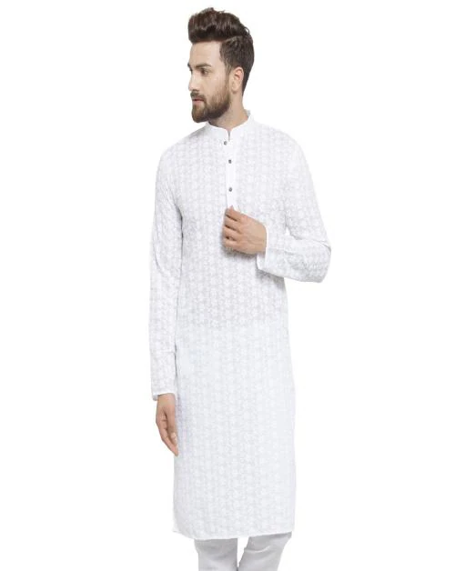 White Chikankari Designer Kurta For Men Size XL