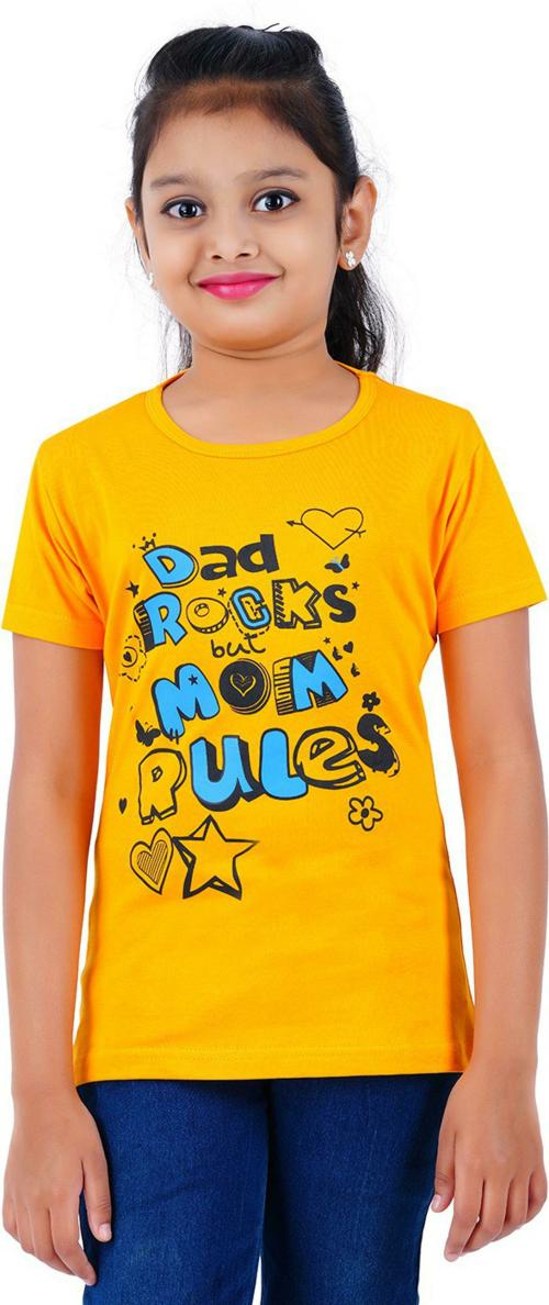 SAN TEE Girls Yellow Pure Cotton Printed T-Shirt (2-3 Y)