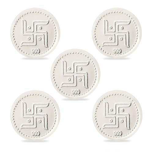 Osasbazaar Pure Silver Swastik Kalash Coin for Puja Temple - 97%-99% Pure BIS Hallmarked - Set of 5