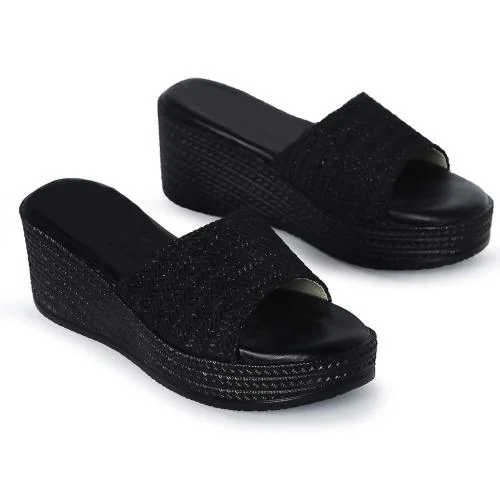 Shoe Lab Women's Comfortable Black Sandal [ Footwear for Women ||| Sandals for Women ||| Wedges for Women ||| Heels for Women ||| Non Returnable ]