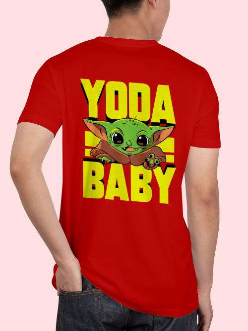 BLISSINK Baby YODA Star Wars Front And Back Printed Red Cotton Tshirt for Men