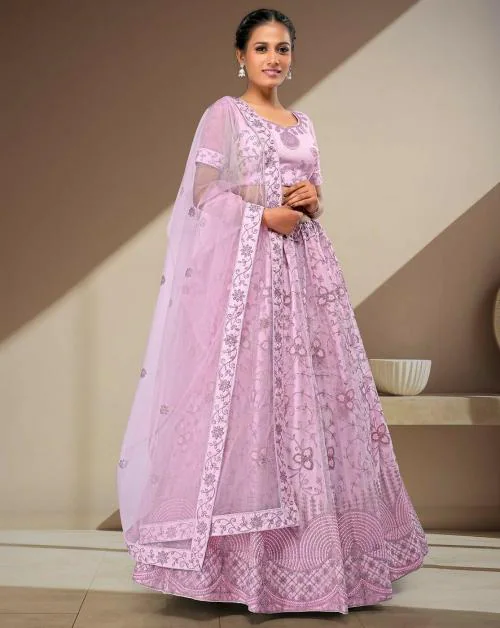 HALFSAREE STUDIO Pink colour Latest Simple net Lehenga Choli set