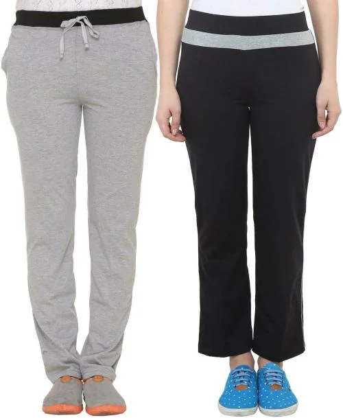 Vimal Jonney Women Multicolor Solid Cotton Blend Track Pants (Pack of 2)