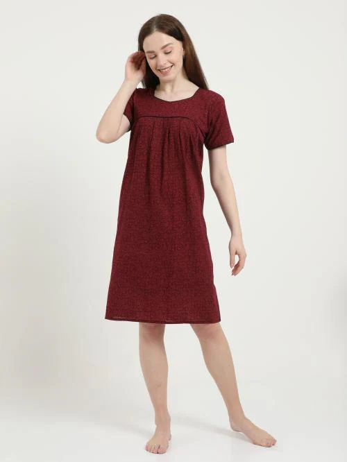 RnP Women's Maroon Cotton Pleated dress (Free size; Maroon)