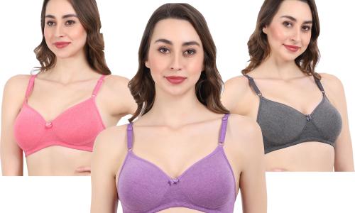 EVAARA Black, Purple, Pink Cotton Blend Women's Bra 40A PACK OF 3