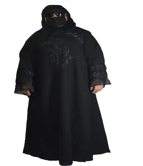 Dubai Style Stone Burqa for Girls & Women (54 length, 48 Bust) Georgette Self Design Burqa With Hijab (Black)