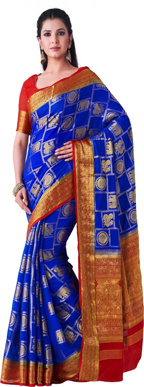 Mimosa Women Blue Chiffon Kanjivaram Saree