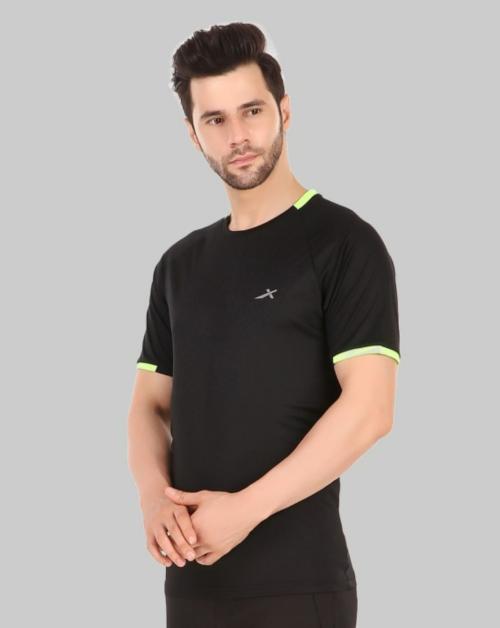 VECTOR X Men Dark Blue Solid Polyester Round Neck T-shirt