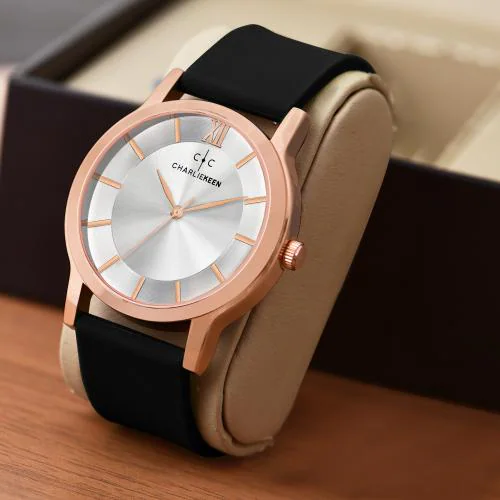 CHARLIEKEEN Silver and Rose Gold Watch with Roman Numeral Accent Analog Watch - For Men