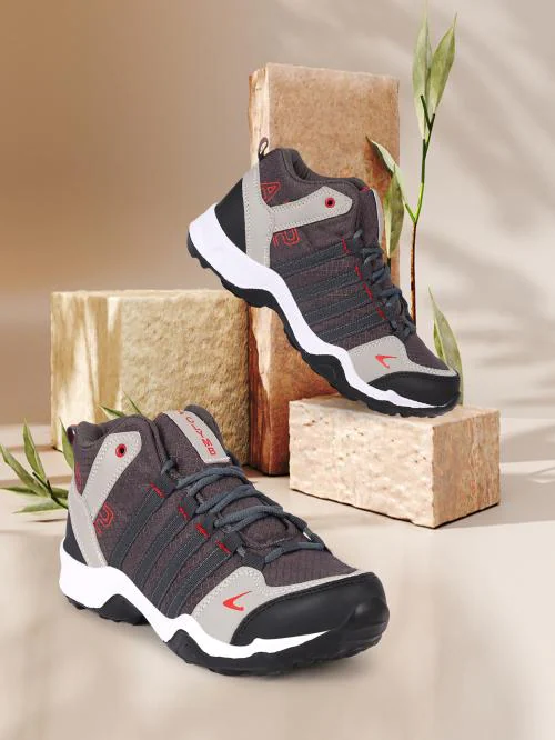 CLYMB Men's Grey Red Mesh Lace-Ups Hiking/Outdoor/Riding Boots