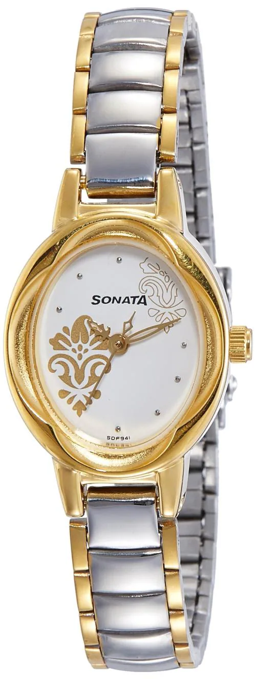 Sonata Analog Dial Off-White Band Gold Watch Nm8085Bm02 For Womens