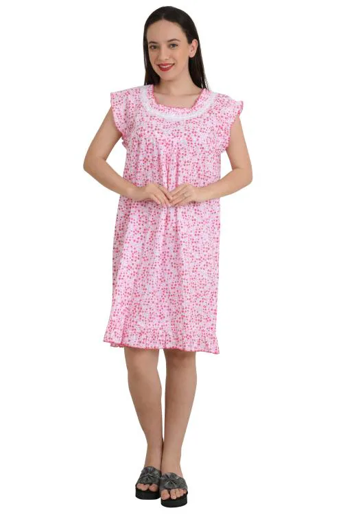 SDGP Women's Cotton Short Nighty Nightgown Sleepwear Nightdress NightGown Nighties Maxi Ladies Cotton Nightwear Dress Maternity Relaxexd Fit Nursing Regular Casual Wear-Small-sunflower-red