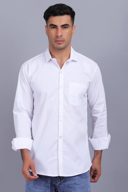 IKG DENIM Men Solid Pure Cotton Casual Shirt White Shirt White S