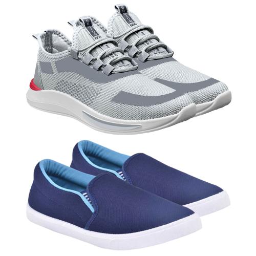 BRUTON Combo Pack of 2 Sports Shoes, Running Shoes For Men (Grey, Blue)
