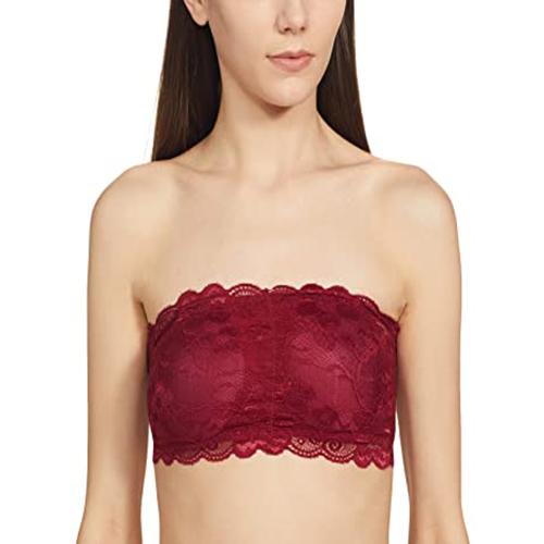 VanillaFudge Lace Tube Bra with Transparent Strap Back Closure Women Full Coverage Lightly Padded Bra (34-Maroon) bra |bra for women |girls bra |padded bra |