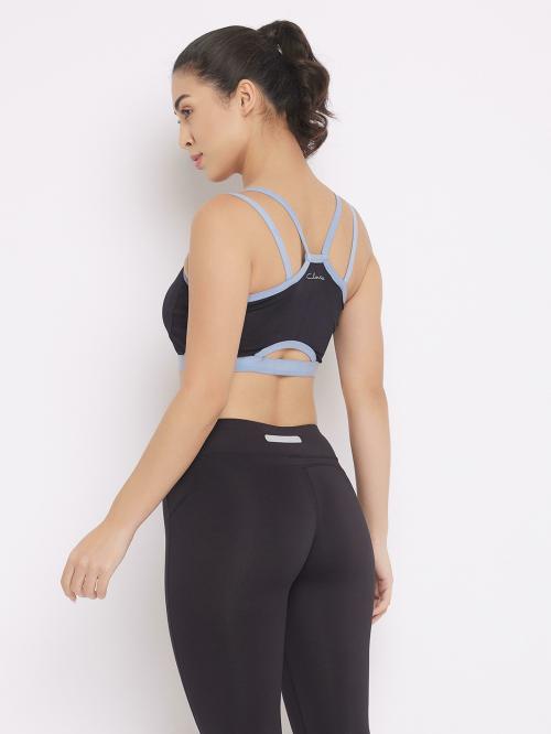 Clovia Black Solid Spandex Single Sport Bra