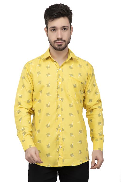 YHA Mens Yellow Printed Shirt