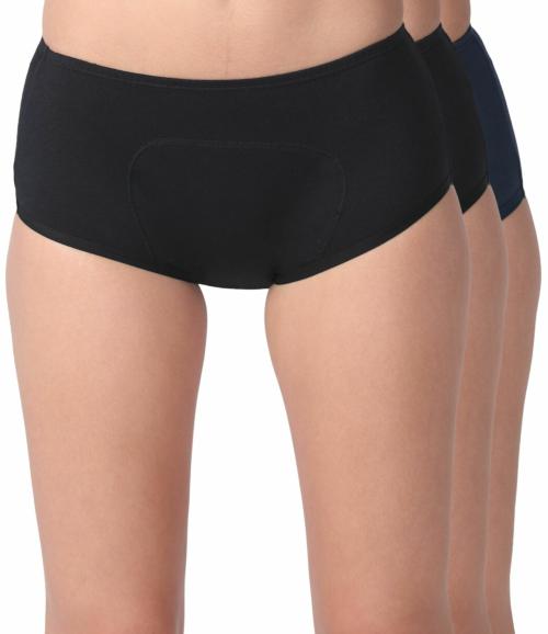 Adira | Period Panties For Women | Boxer Fit For High Flow | Reusable | With Support Patch For Pad | Leakproof & Skin Friendly | For School & Travel | Pack Of 3 | Black, Black & Navy Blue | XXL