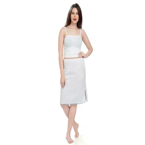mybody Women Cotton regular half Slip mini Skirt - Knee Length petticoat- White-knee length (XXL)