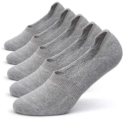 Cotson 5 Pairs Pack Socks For Men And Women Cotton Casual Low Cut Non-Slip (Socks With Silicon Grip) No Show Boat Liner Socks (Grey)