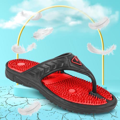 Keneye Accupressure Comfortable & Lightweight Daily Use Non-Slip Black Red Slipper Flip & Flop For Men's