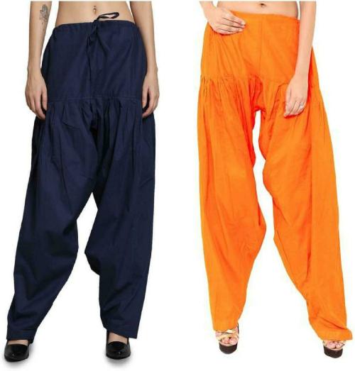 Trendzmy Women Navy Blue, Orange Solid Pure Cotton pack of 2 Salwar Pants (Free size)